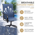 Kozyard breathable Textilene outdoor swivel patio chair with quick-drying blue mesh fabric designed for airflow, comfort and easy maintenance. The supportive high-back seat helps stay cool during warm weather and dries quickly after light rain or moisture, making it ideal outdoor furniture for patios, decks, porches, balconies, gardens and poolside spaces.