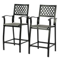 2 Pieces Patio Bar Chairs Outdoor Bar Stools with Wrought Iron Frame and Textilene Fabric