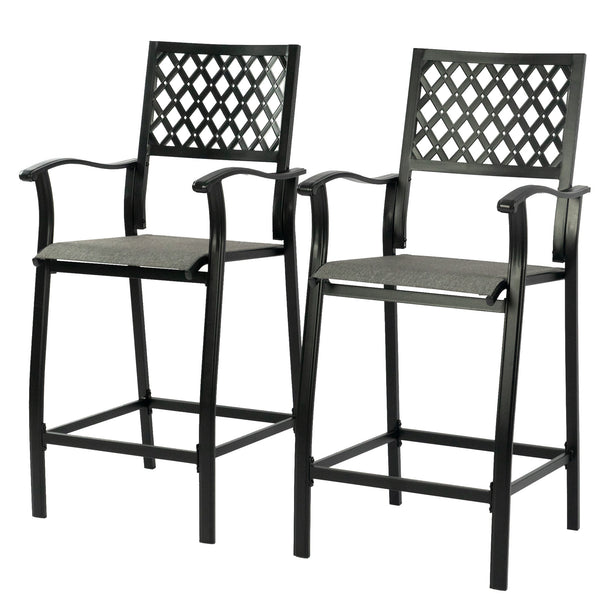 2 Pieces Patio Bar Chairs Outdoor Bar Stools with Wrought Iron Frame and Textilene Fabric