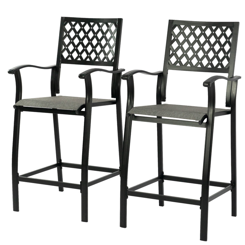 2 Pieces Patio Bar Chairs Outdoor Bar Stools with Wrought Iron Frame and Textilene Fabric