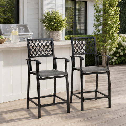 Kozyard patio bar height stools set of 2, outdoor counter height chairs placed by poolside bar island and resort lounge, premium all weather backyard bistro dining furniture for entertainment.