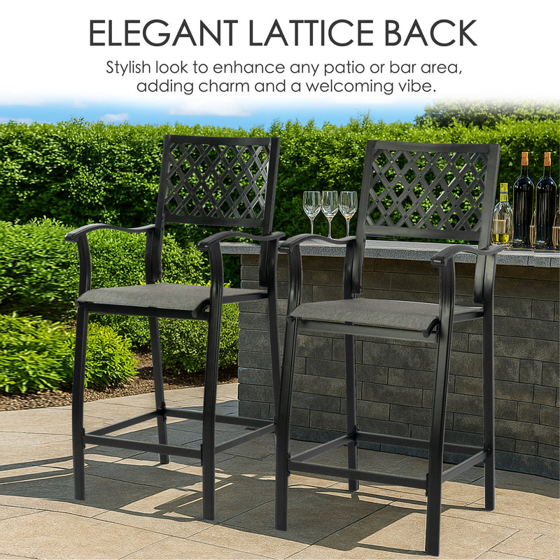 2 Pieces Patio Bar Chairs Outdoor Bar Stools with Wrought Iron Frame and Textilene Fabric