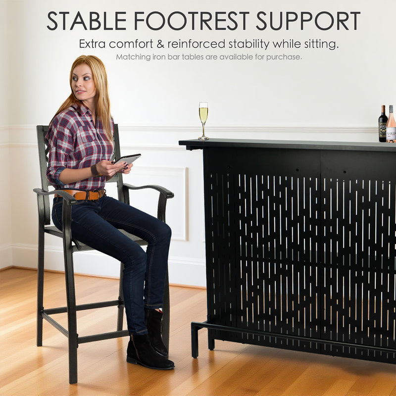2 Pieces Patio Bar Chairs Outdoor Bar Stools with Wrought Iron Frame and Textilene Fabric
