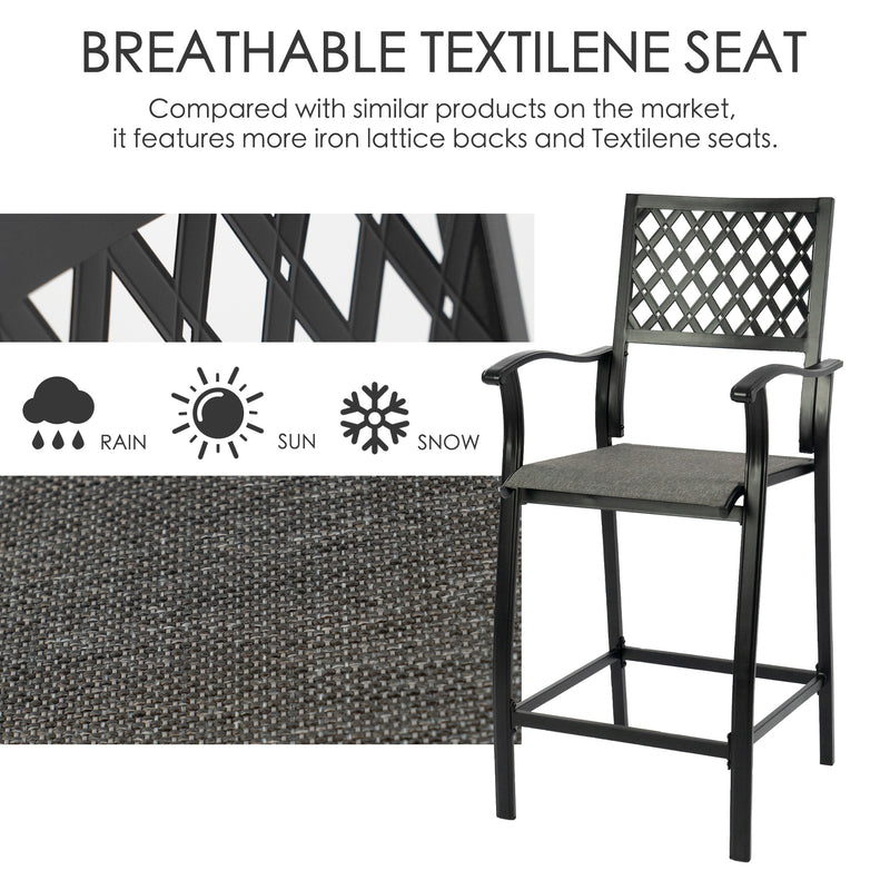 2 Pieces Patio Bar Chairs Outdoor Bar Stools with Wrought Iron Frame and Textilene Fabric