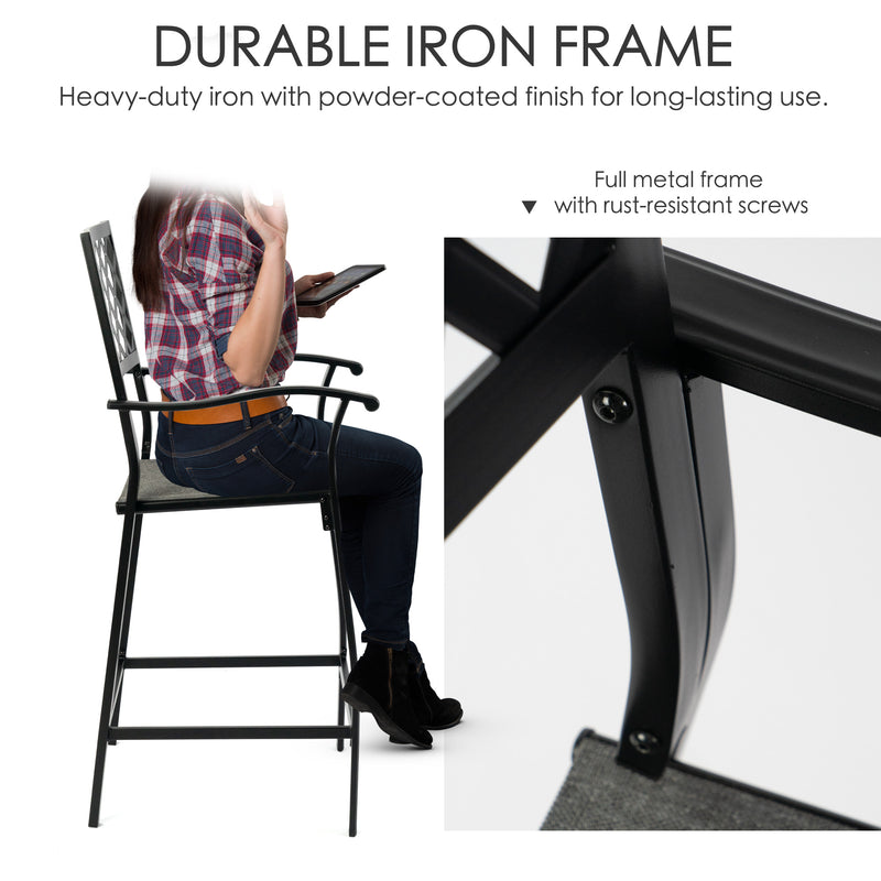 2 Pieces Patio Bar Chairs Outdoor Bar Stools with Wrought Iron Frame and Textilene Fabric