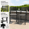 Kozyard durable iron frame outdoor barstools featuring elegant lattice back design and rust-resistant stainless steel screws, heavy-duty powder-coated patio dining chairs for long-lasting use.