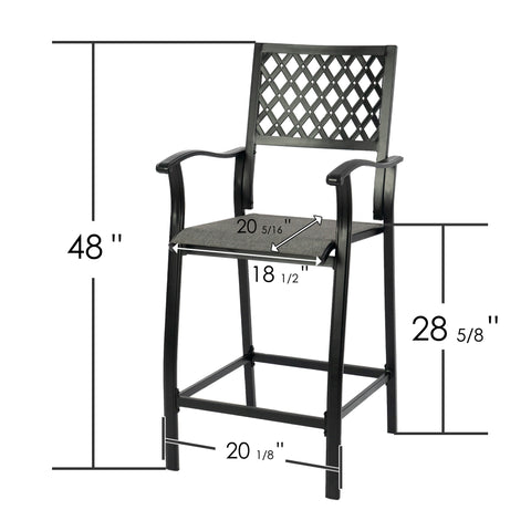 2 Pieces Patio Bar Chairs Outdoor Bar Stools with Wrought Iron Frame and Textilene Fabric