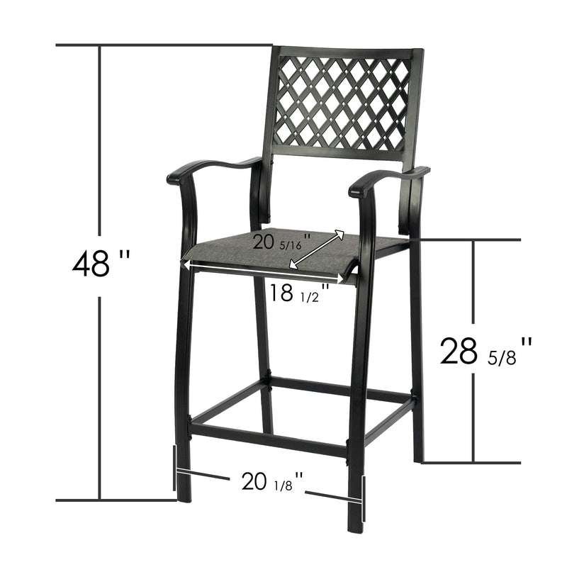 2 Pieces Patio Bar Chairs Outdoor Bar Stools with Wrought Iron Frame and Textilene Fabric