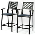 Kozyard outdoor bar stools set of 2, patio bar height chairs with comfortable armrests and high backrest, heavy duty metal frame counter height dining chairs for backyard bistro garden furniture set.