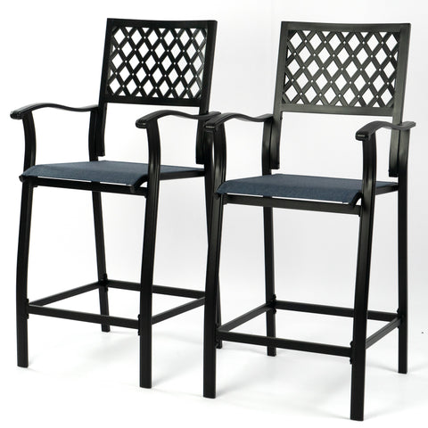 Kozyard outdoor bar stools set of 2, patio bar height chairs with comfortable armrests and high backrest, heavy duty metal frame counter height dining chairs for backyard bistro garden furniture set.
