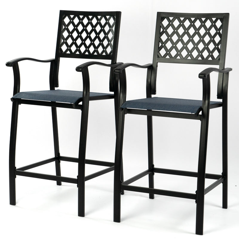 2 Pieces Patio Bar Chairs Outdoor Bar Stools with Wrought Iron Frame and Textilene Fabric
