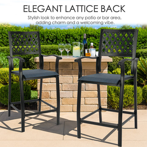 2 Pieces Patio Bar Chairs Outdoor Bar Stools with Wrought Iron Frame and Textilene Fabric