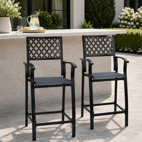 Kozyard patio bar height stools set of 2, outdoor counter height chairs placed by poolside bar island and resort lounge, premium all weather backyard bistro dining furniture for entertainment.