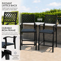 Kozyard durable iron frame outdoor barstools featuring elegant lattice back design and rust-resistant stainless steel screws, heavy-duty powder-coated patio dining chairs for long-lasting use.