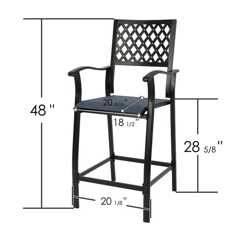 2 Pieces Patio Bar Chairs Outdoor Bar Stools with Wrought Iron Frame and Textilene Fabric