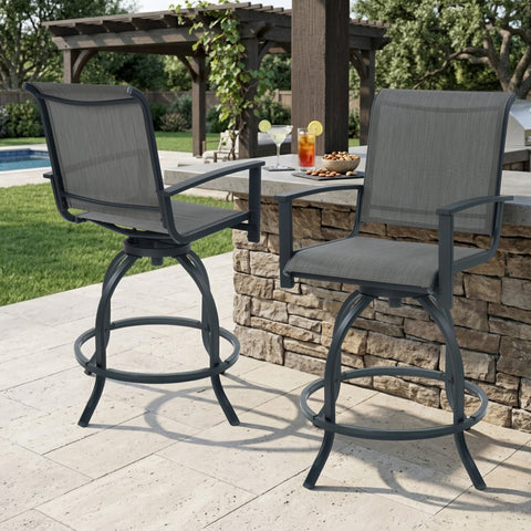 kozyard Outdoor Swivel Bar Stools Set of 2, Patio Bar Height Chairs with 360° Swivel, Breathable Textilene Fabric & Sturdy Metal Frame, Perfect for Patio, Poolside, Backyard, Balcony
