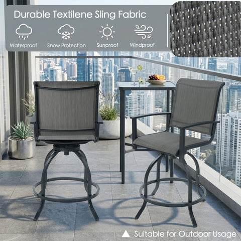 kozyard Patio Swivel Bar Stools, Outdoor Bar Height Chairs with Durable Textilene Sling Fabric, All-Weather Resistant, Waterproof, Sunproof, Sturdy Metal Frame for Patio, Balcony, Backyard
