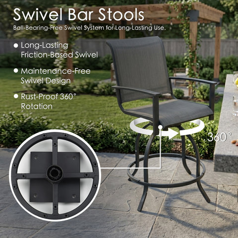 kozyard Patio Swivel Bar Stools, Outdoor Bar Height Chairs with Ball-Bearing-Free 360° Swivel System, Rustproof Metal Frame & Breathable Textilene Fabric, Long-Lasting Use for Patio, Backyard
