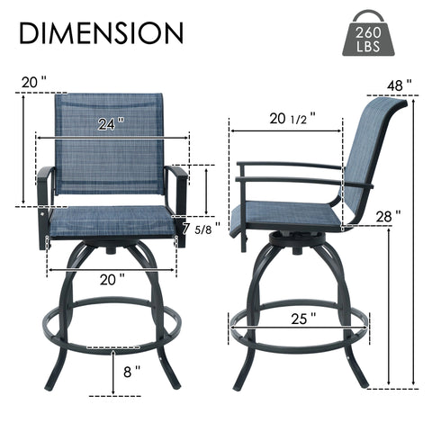 kozyard Patio Swivel Bar Stools, Outdoor Bar Height Chairs with Clear Dimensions, 260 LBS Load Capacity, Breathable Textilene Fabric & Sturdy Metal Frame, Ideal for Patio, Porch, Garden
