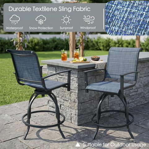 kozyard Patio Swivel Bar Stools, Outdoor Bar Height Chairs with Durable Textilene Sling Fabric, All-Weather Resistant, Waterproof, Sunproof, Sturdy Metal Frame for Patio, Balcony, Backyard
