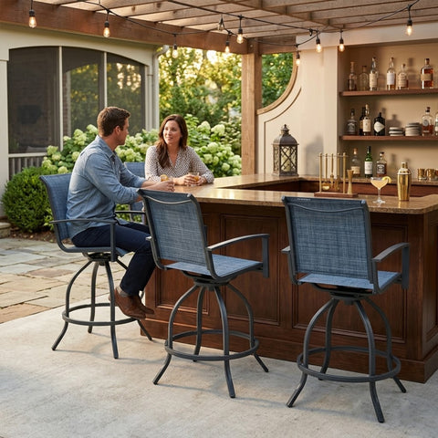 kozyard Patio Swivel Bar Stools Set of 2, Outdoor Bar Height Chairs with 360° Swivel, Breathable Textilene Fabric & Sturdy Metal Frame, Perfect for Patio, Backyard, Porch, Outdoor Dining
