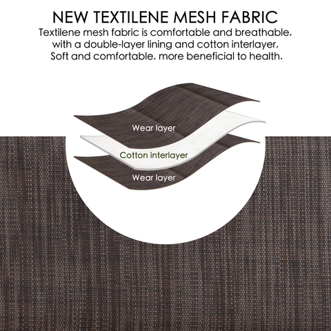 New Textilene Mesh Fabric - Comfort 

An illustration of new Textilene mesh fabric, showcasing its layers including a cotton interlayer between two wear layers. It emphasizes the fabric's comfort, breathability, and health - beneficial properties. Keywords: Textilene mesh fabric, cotton interlayer, breathability