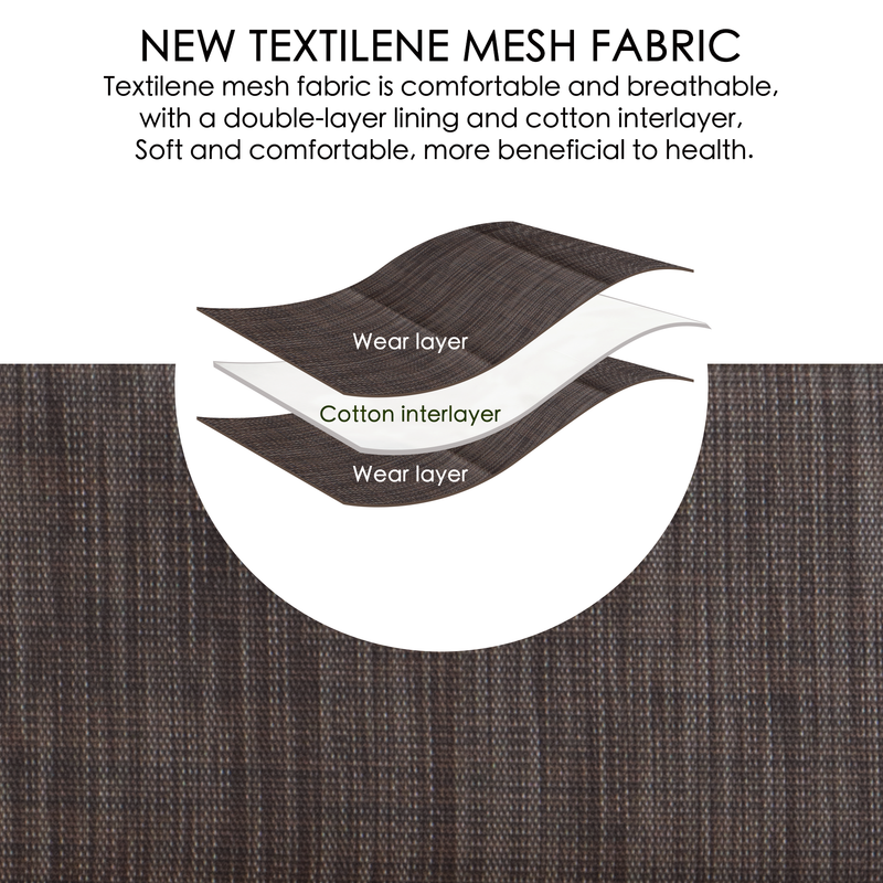 New Textilene Mesh Fabric - Comfort 

An illustration of new Textilene mesh fabric, showcasing its layers including a cotton interlayer between two wear layers. It emphasizes the fabric's comfort, breathability, and health - beneficial properties. Keywords: Textilene mesh fabric, cotton interlayer, breathability