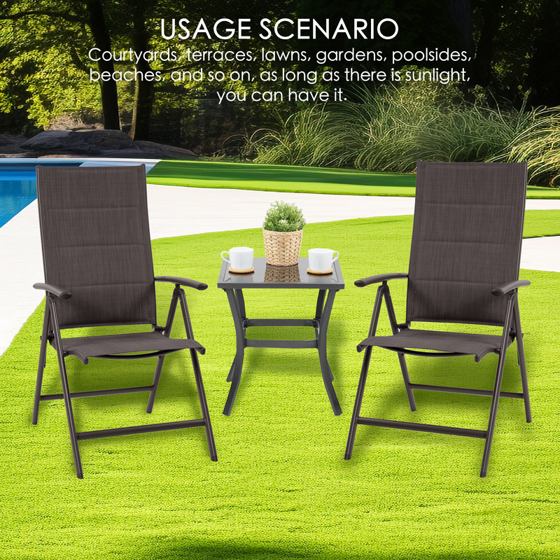 Outdoor Furniture Set - Usage Scenarios
A set of outdoor folding chairs and a small table, suitable for various outdoor locations like courtyards, terraces, lawns, gardens, and poolside, as indicated by the text. Keywords: outdoor furniture set, usage scenarios