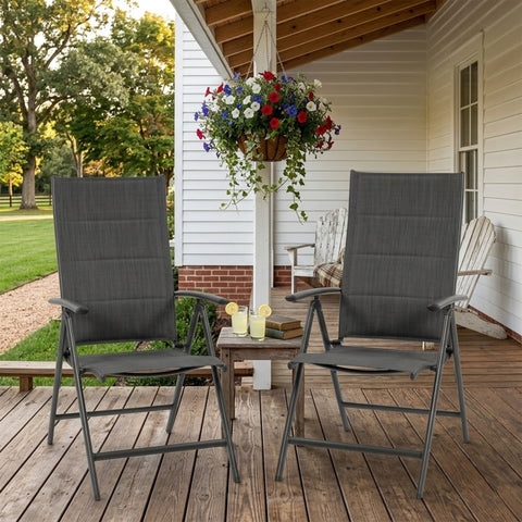 kozyard Set of 2 Outdoor Patio Folding Chairs, Gray Textilene, Aluminum Frame, Ideal for Porch, Patio & Backyard Relaxation
