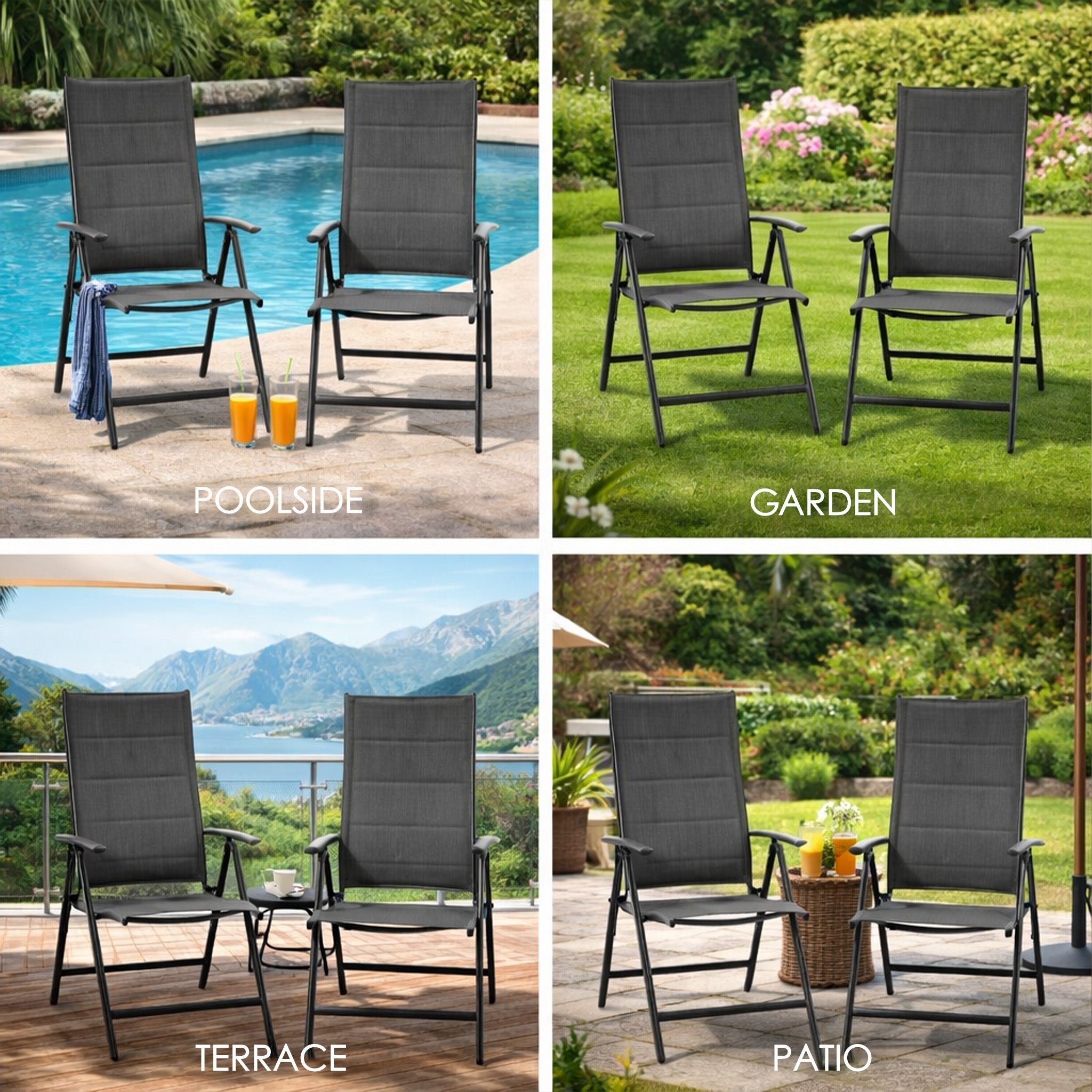 Kozyard 2-Piece Outdoor Patio Dining Chairs, Folding Reclining