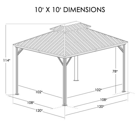 Kozyard Caesar Hardtop Gazebo - Permanent Metal Pavilion with Netting and Shaded Curtains for Patio, Backyard, Deck