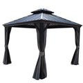 kozyard Stylish Black Metal Gazebo with Curtains
alt text：A black metal gazebo featuring a slanted roof and draped curtains, ideal for outdoor gatherings and relaxation. Keywords: black metal gazebo, outdoor curtains, outdoor shelter
