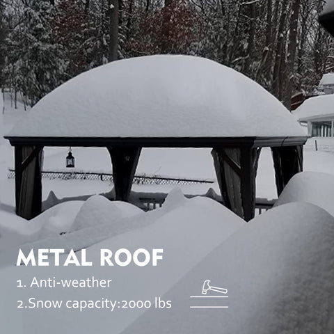 Durable Metal Roof Gazebo for Harsh Weather
alt text：A gazebo with a metal roof covered in snow, showcasing its anti - weather properties and 2000 lbs snow capacity. Keywords: metal roof gazebo, anti - weather, snow capacity