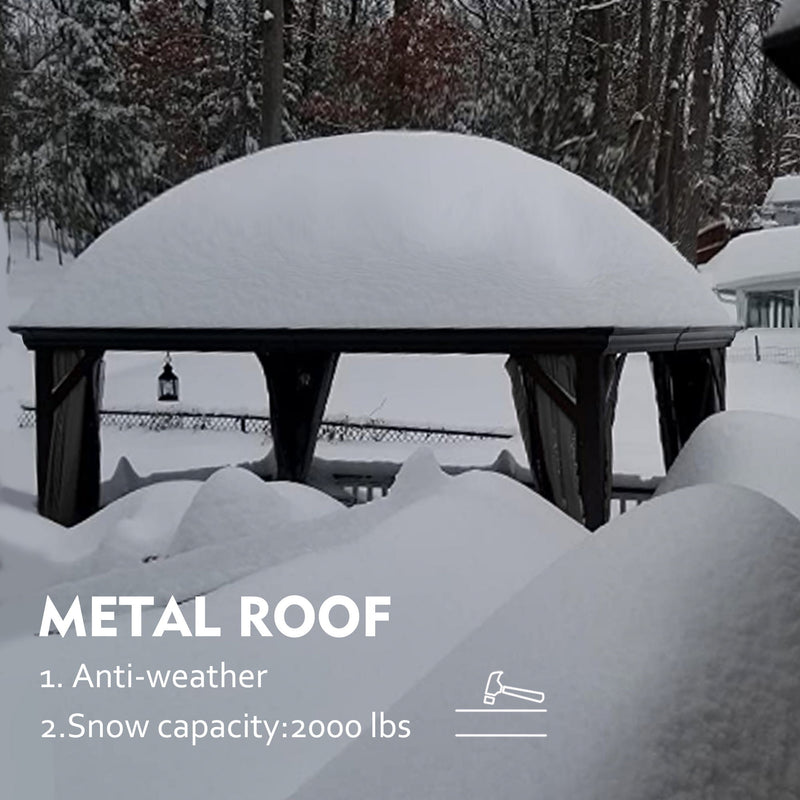 Durable Metal Roof Gazebo for Harsh Weather
alt text：A gazebo with a metal roof covered in snow, showcasing its anti - weather properties and 2000 lbs snow capacity. Keywords: metal roof gazebo, anti - weather, snow capacity