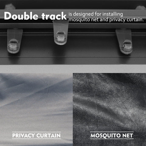 Gazebo Double Track for Accessories
alt text：An image showing a double track system on a gazebo, designed for installing a mosquito net and privacy curtain. Keywords: gazebo double track, mosquito net, privacy curtain