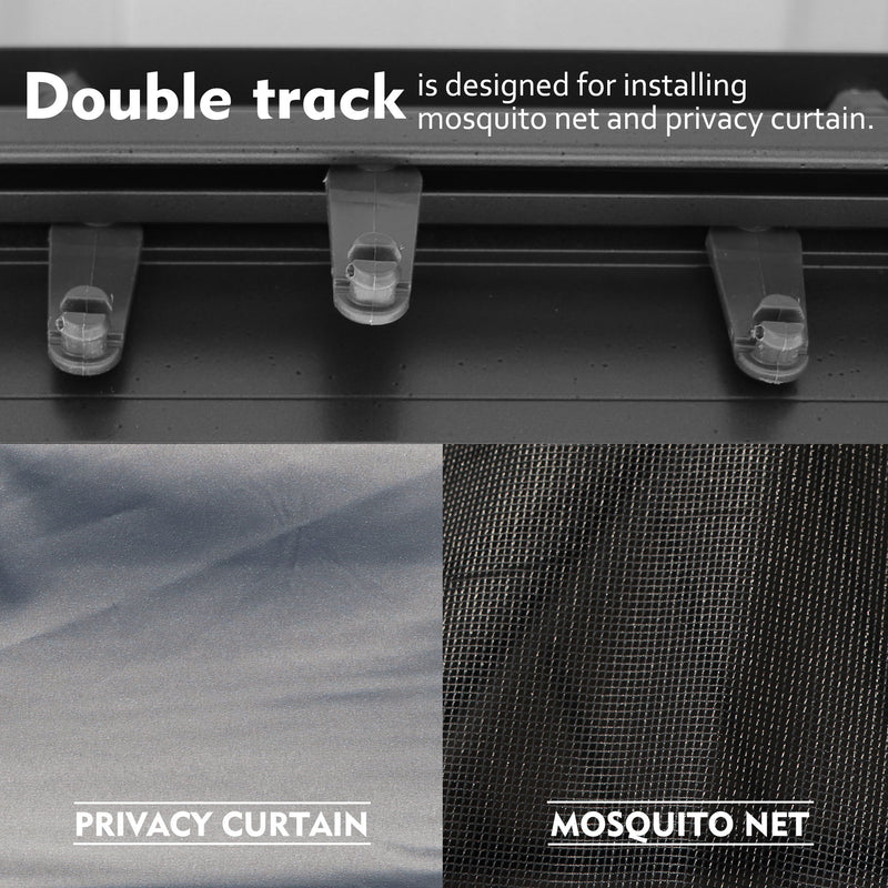 Gazebo Double Track System for Accessories
alt text：An image of a gazebo's double track system, designed for installing a mosquito net and privacy curtain. Keywords: gazebo double track, mosquito net, privacy curtain