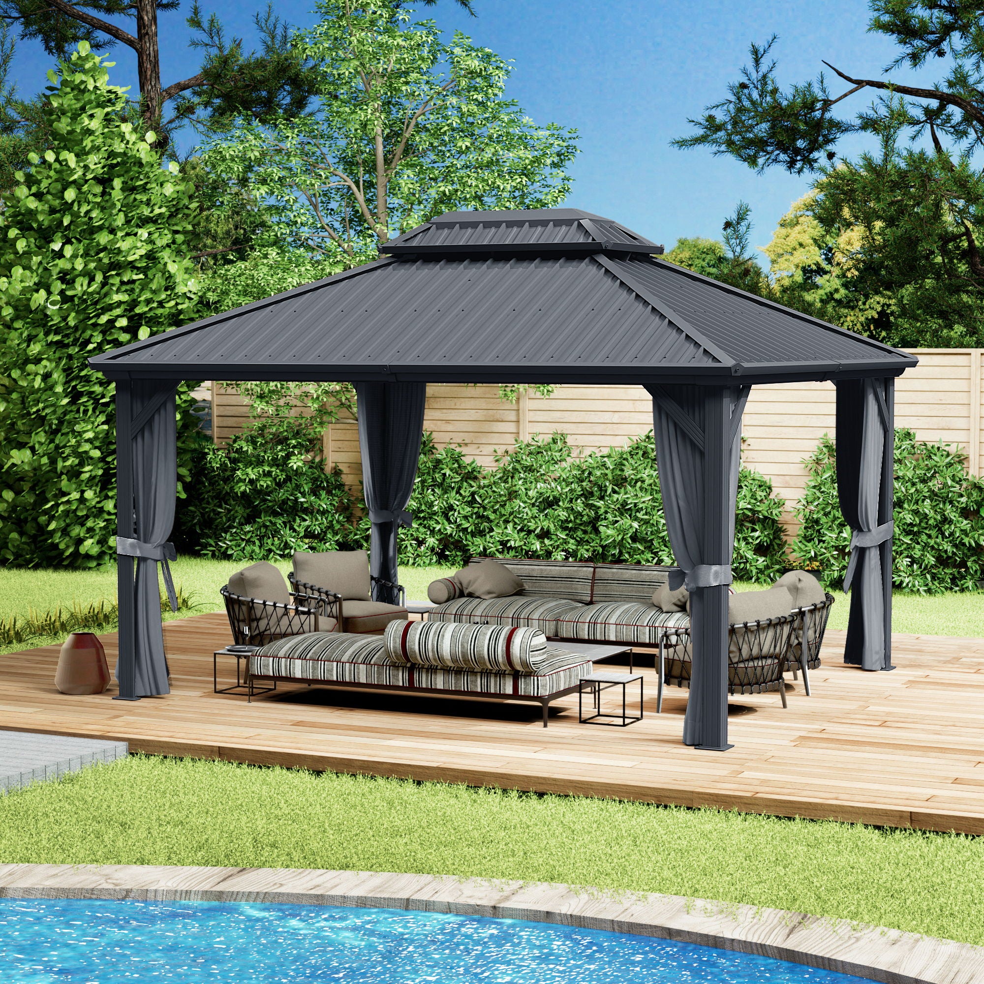 Kozyard Caesar Hardtop Gazebo - Permanent Metal Pavilion with