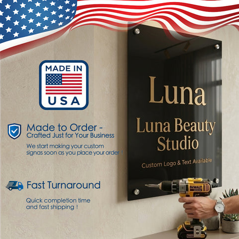 Kozyard Custom Acrylic Business Sign – Made in USA, personalized text & logo, premium acrylic panel, UV printed, fast turnaround for salon & office

