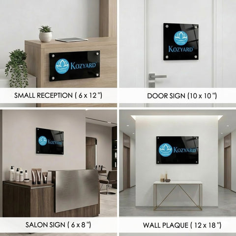 Kozyard Acrylic Business Sign – Multiple sizes (reception, door, salon, plaque), premium acrylic, custom logo & text, professional wall decor
