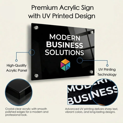 Kozyard Premium Acrylic Sign – High-quality crystal-clear acrylic, UV printing technology, smooth polished edges, durable business signage

