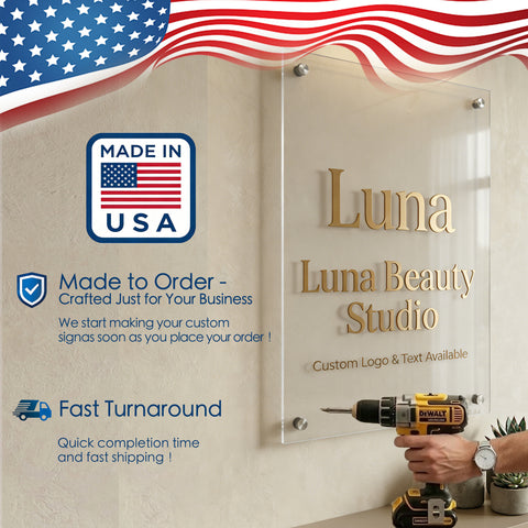 Kozyard Custom Clear Acrylic Sign – Made in USA, personalized text & logo, transparent acrylic panel, fast turnaround for beauty studio
