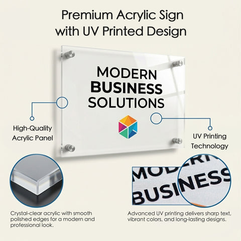Kozyard Premium Clear Acrylic Sign – Crystal-clear acrylic, UV printing, smooth edges, long-lasting vibrant design for business
