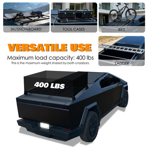 kozyard Tesla Cybertruck Bed Rack Cross Bars, 400 lbs Max Load Capacity, Multi-Purpose Cargo Carrier for Ski, Snowboard, Bike, Tool Cases & Ladder, Full Aluminum Rust-Resistant Build
