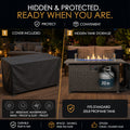 Kozyard propane fire pit table provides clean-burning, smoke-free outdoor comfort without the wood smoke, ash, debris and messy cleanup of a traditional wood-burning fire pit. This modern outdoor gas fire table delivers convenient propane flames with blue fire glass and a clear glass wind guard, creating a cleaner patio heating and entertaining solution. Ideal for backyard, deck and outdoor living spaces where homeowners want warmth, ambiance and easy maintenance without burning wood.