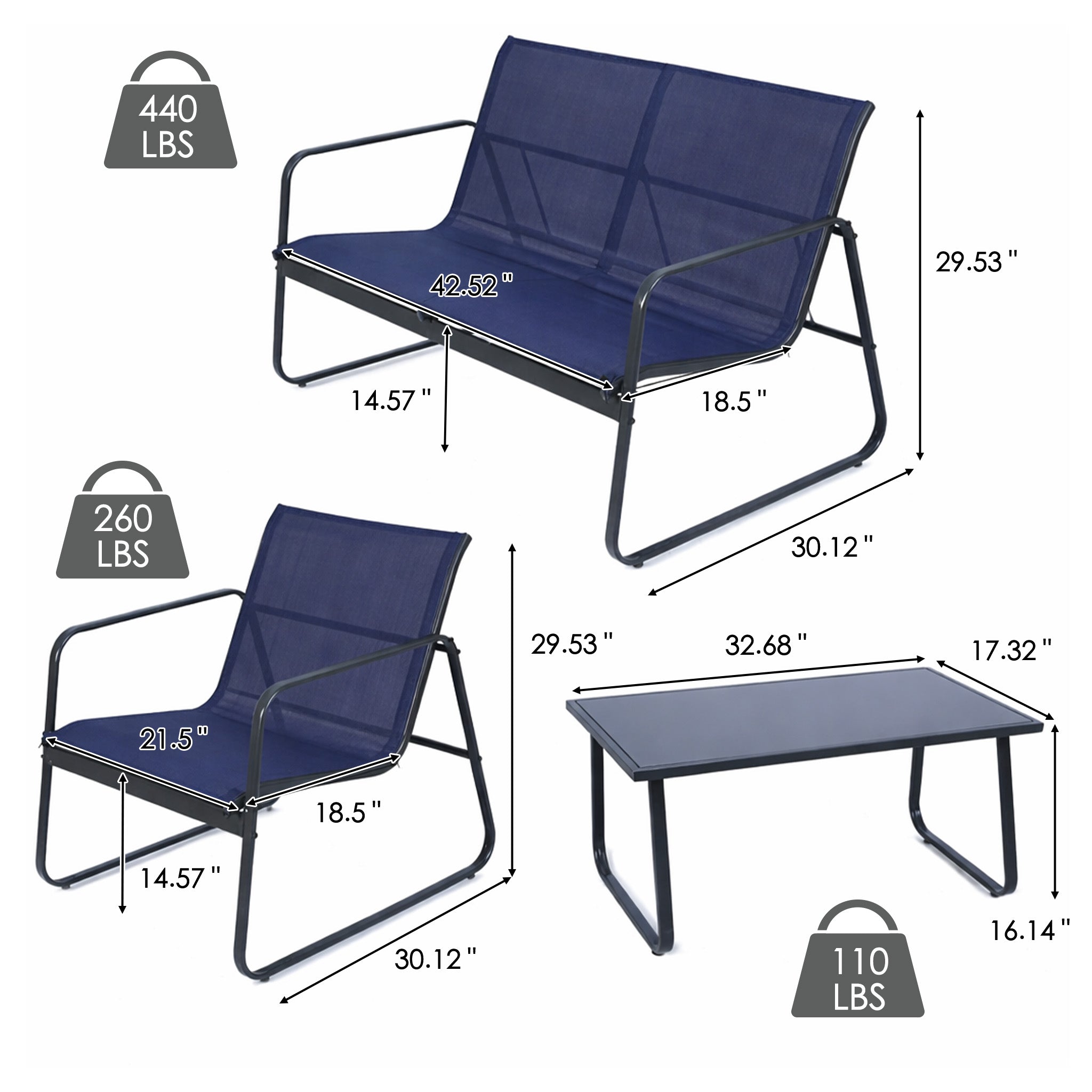 Kozyard Sofia 4-Piece Patio Conversation Set, Outdoor Furniture