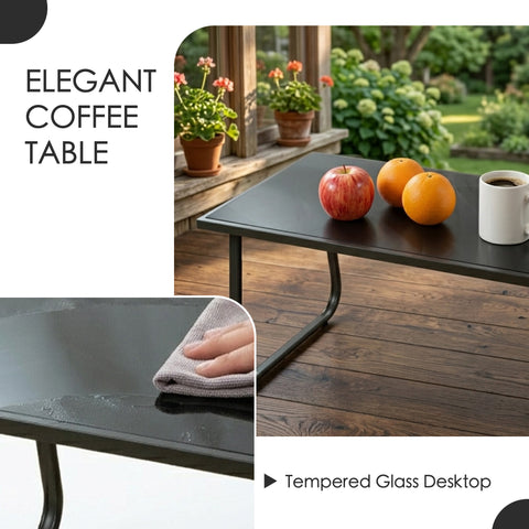 kozyard Patio Coffee Table, Tempered Glass Desktop, Easy to Clean & Elegant Design, Sturdy Steel Frame, Part of 4-Piece Outdoor Conversation Set
