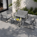 kozyard 4-piece outdoor patio furniture set with loveseat, 2 arm chairs and glass coffee table, breathable fabric seats, metal frame for backyard garden
