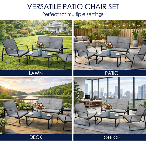 kozyard versatile patio furniture set, 4-piece outdoor conversation set suitable for lawn, patio, deck and office settings
