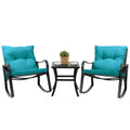  Teal Outdoor Rocking Chair Set with Side Table
Alt Text: Teal outdoor rocking chair set with cushioned seats and a black side table, featuring a potted plant and coffee cups, ideal for patio relaxation.
Keywords: outdoor rocking chair, teal cushions, patio furniture set, side table, garden seating, cushioned chairs, outdoor relaxation