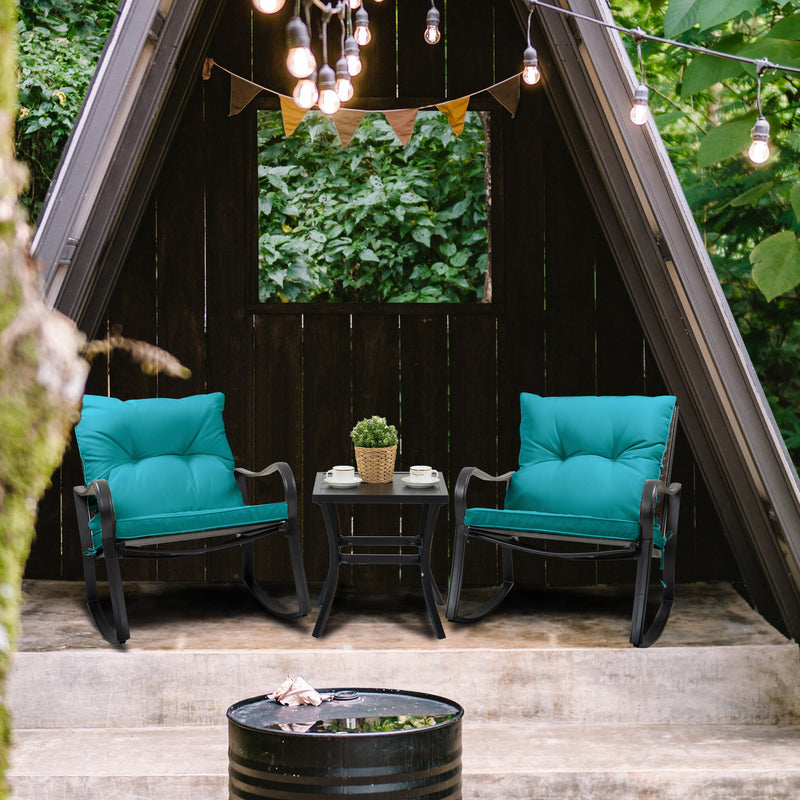 Cozy Outdoor Rocking Chair Set in A - Frame Shelter
A charming outdoor rocking chair set with teal cushions, placed in an A - frame shelter. String lights and a small table with a plant enhance the inviting atmosphere. Keywords: outdoor rocking chair set, A - frame shelter, string lights